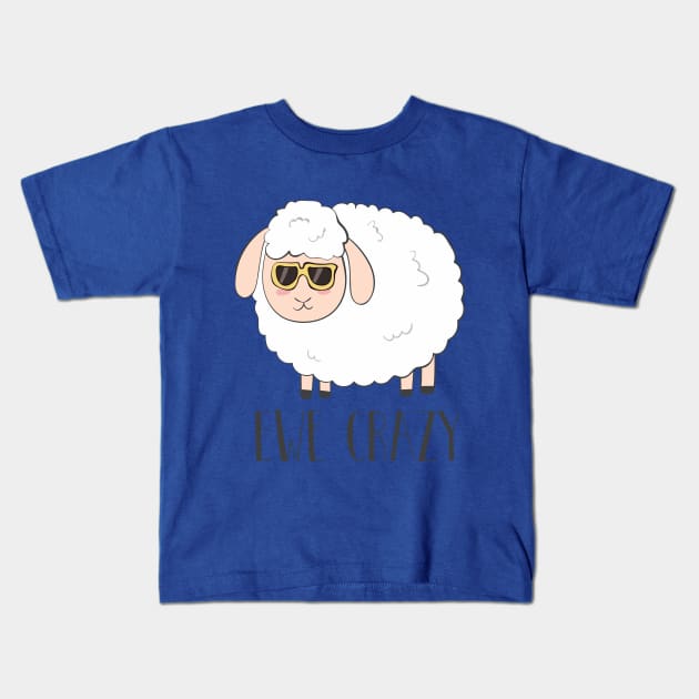 Ewe Crazy Cool Cute Funny Sheep Wearing Sunglasses Design Kids T-Shirt by Dreamy Panda Designs